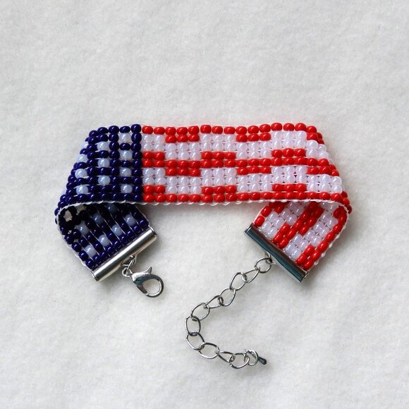 FourOhFourATL Jewelry - American flag USA bead bracelet, handmade, adjustable length